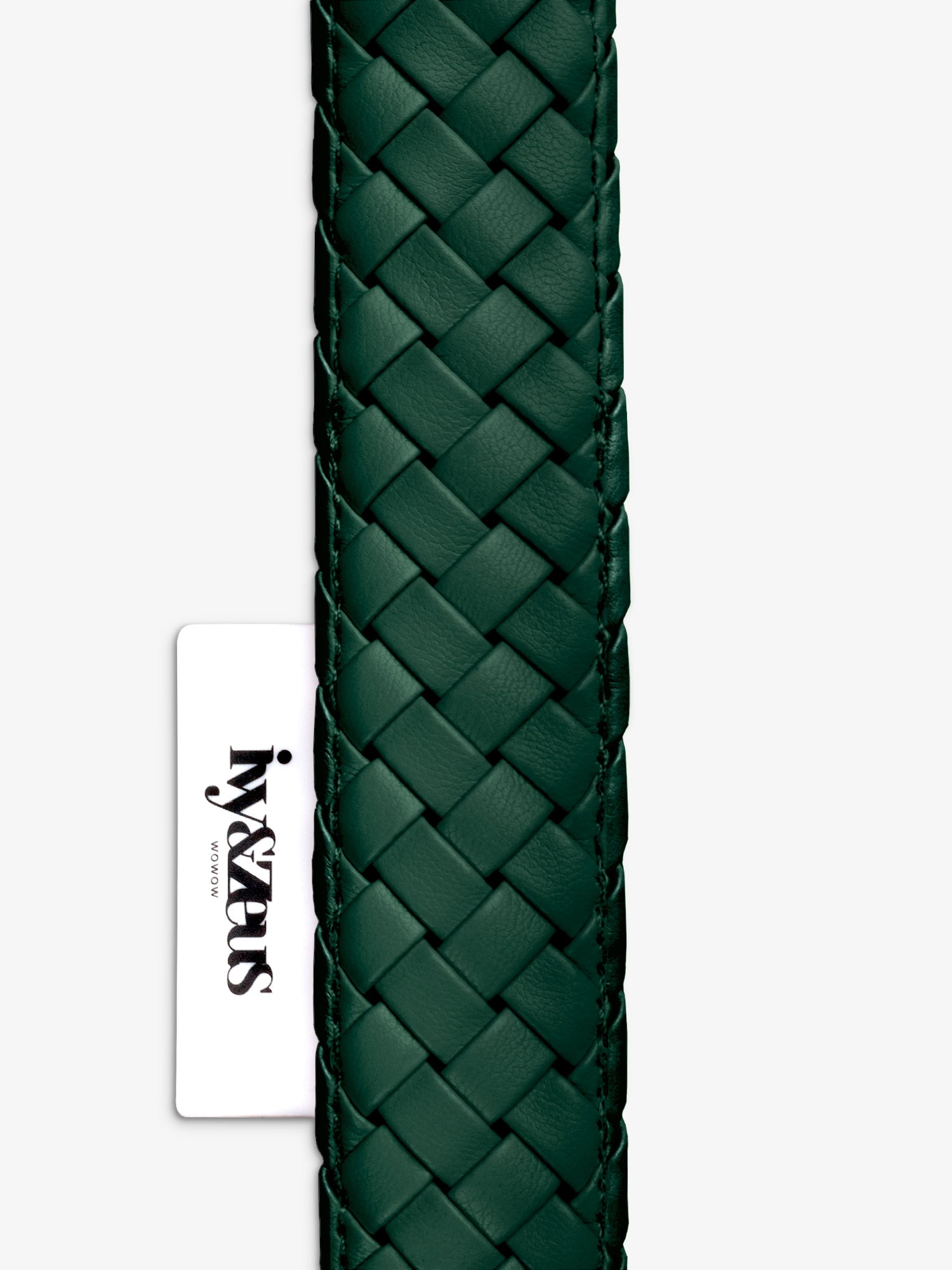 Detailaufnahme des geflochtenen Hundehalsbands in Forest Grün mit Logo-Label