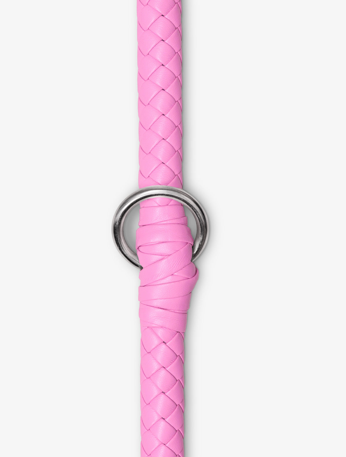 Detailaufnahme einer geflochtenen Hundeleine in Daisy Rosa mit Metallring